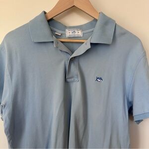 Southern Tide Light Blue Short Sleeve Polo with Fish Logo